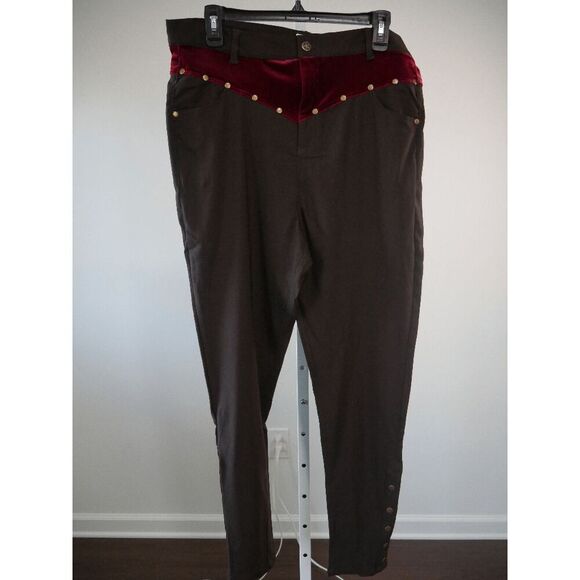 Unique Vintage Brown Denim & Red Yoke Skinny Jeans XL - Picture 2 of 7